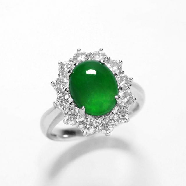 ひすい2.746ctプラチナリングダイヤ1.37ct付(東京宝石科学アカデミー宝石鑑別書付)