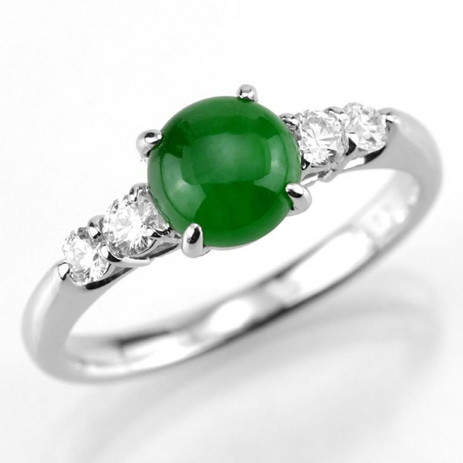 極上翡翠美 ろうかん 透明感のあるヒスイ指輪 艶のあるグリーンPt ダイヤモンド