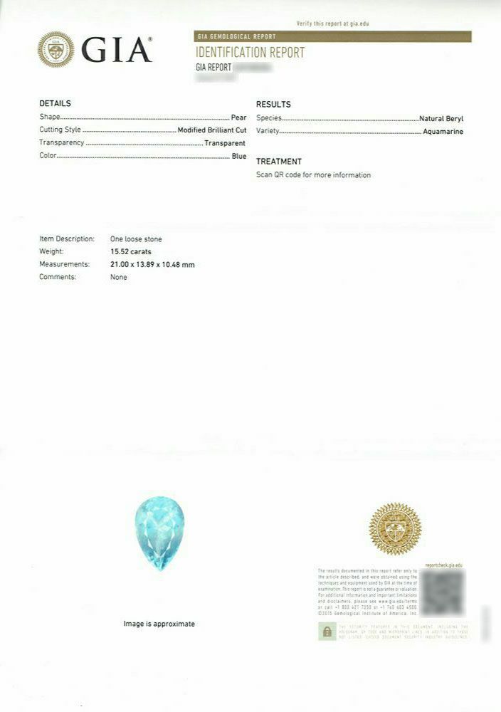 em2973 サンタマリアアフリカーナアクアマリンペアシェイプカット15.52ct(GIA USA 宝石鑑別書付)