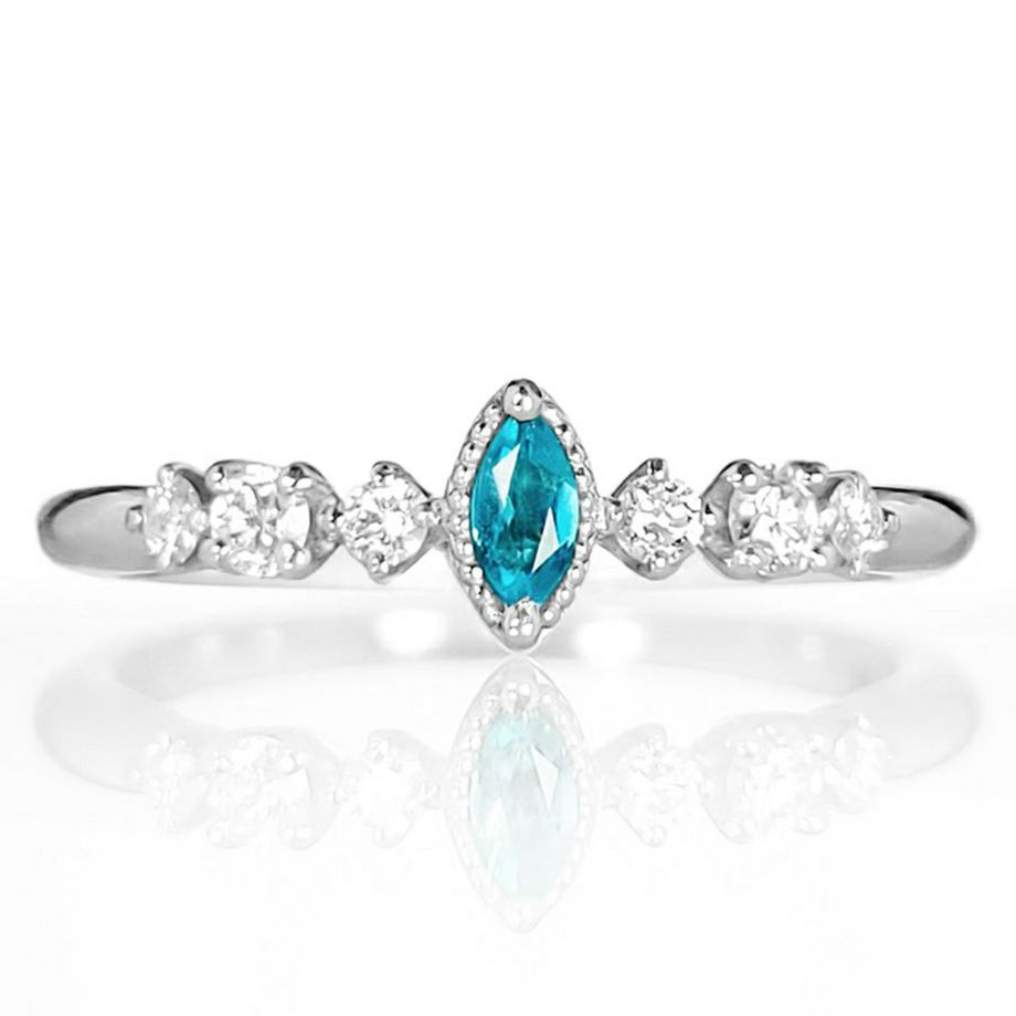 ブラジル産パライバトルマリン0.055ctプラチナリングダイヤ0.146ct付(中央宝石研究所宝石鑑別書付)