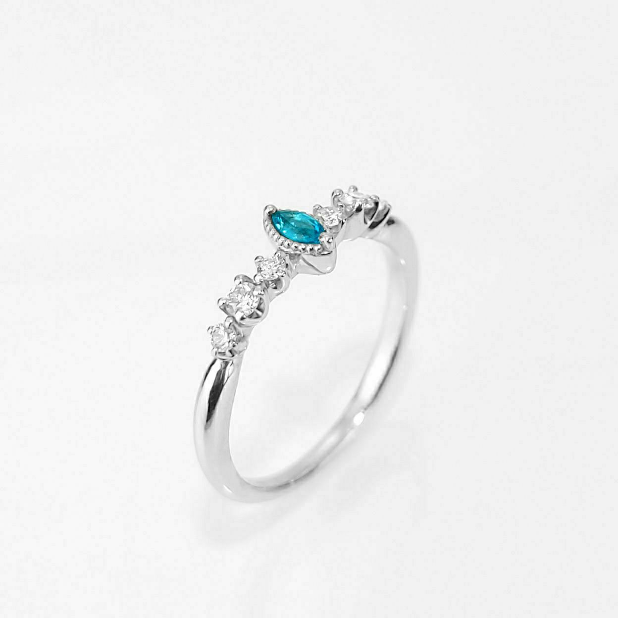 ブラジル産パライバトルマリン0.055ctプラチナリングダイヤ0.146ct付(中央宝石研究所宝石鑑別書付)