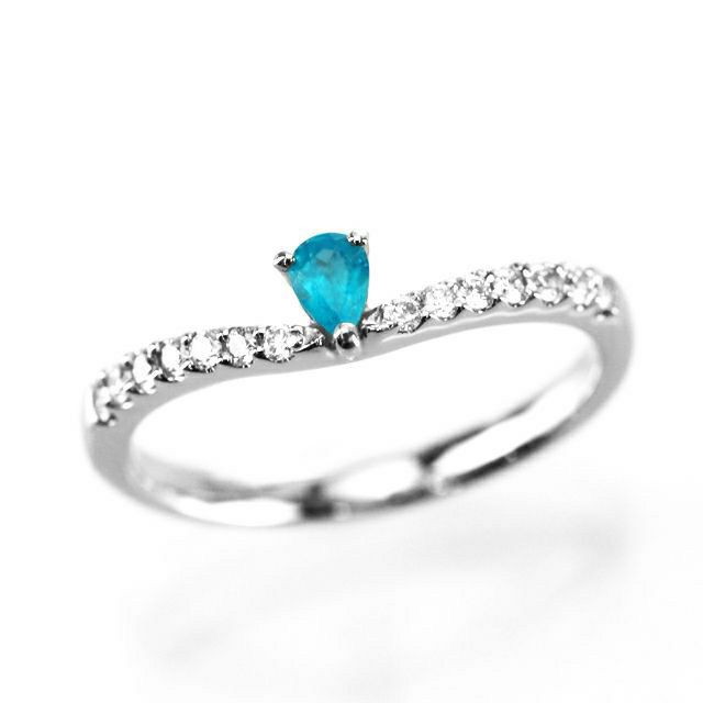 ブラジル産バターリャ鉱山パライバトルマリン0.12ct プラチナリングダイヤ0.165ct付 (中央宝石研究所パライバトルマリン分析レポート宝石鑑別書付)