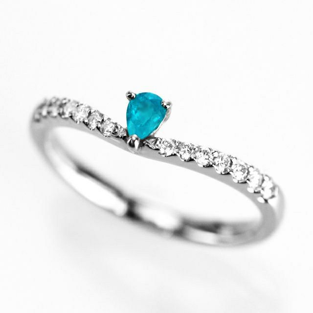 ブラジル産バターリャ鉱山パライバトルマリン0.12ct プラチナリングダイヤ0.165ct付 (中央宝石研究所パライバトルマリン分析レポート宝石鑑別書付)