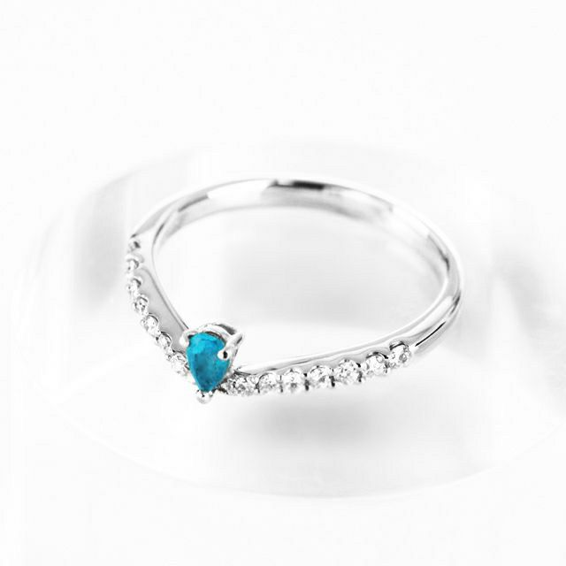 ブラジル産バターリャ鉱山パライバトルマリン0.12ct プラチナリングダイヤ0.165ct付 (中央宝石研究所パライバトルマリン分析レポート宝石鑑別書付)