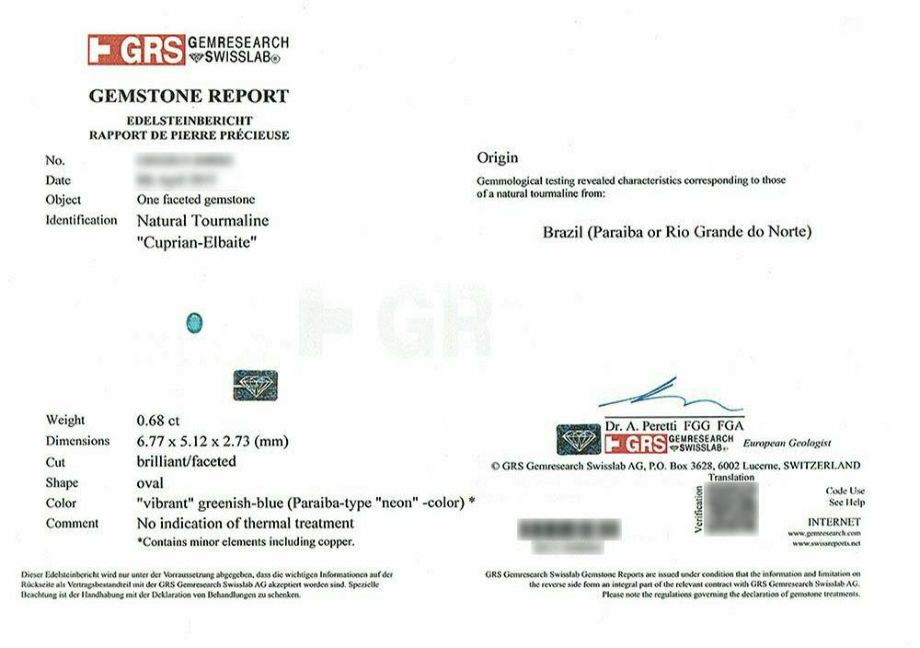 em3652 ブラジル産パライバトルマリンオーバルカット0.68ctプラチナリング0.93ctダイア付(GEM RESEARCH SWISSLAB宝石鑑別書付)