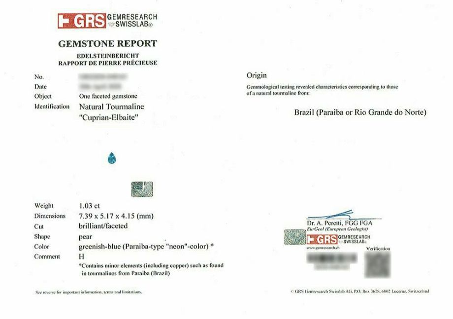 em3653 ブラジル産パライバトルマリンペアシェイプカット1.03ctプラチナリング1.30ctダイア付(GEM RESEARCH SWISSLAB宝石鑑別書付)