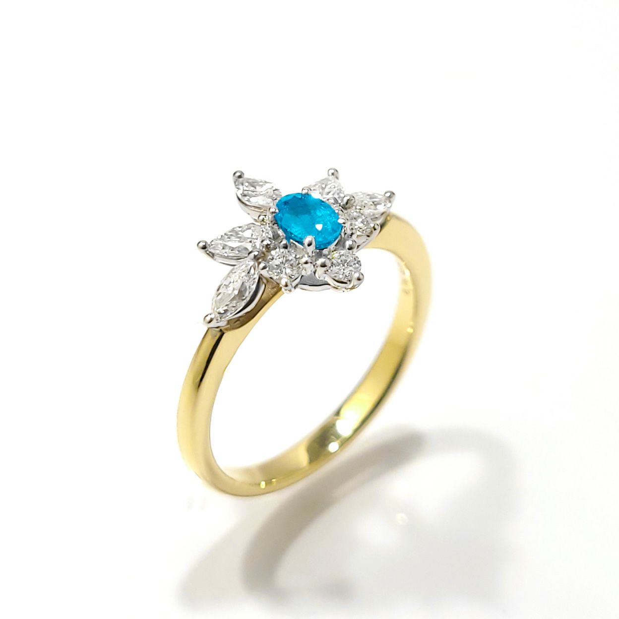 ブラジル産バターリャ鉱山パライバトルマリン0.18ctプラチナK18ゴールドリングダイヤ0.55ct付(中央宝石研究所宝石鑑別書付)