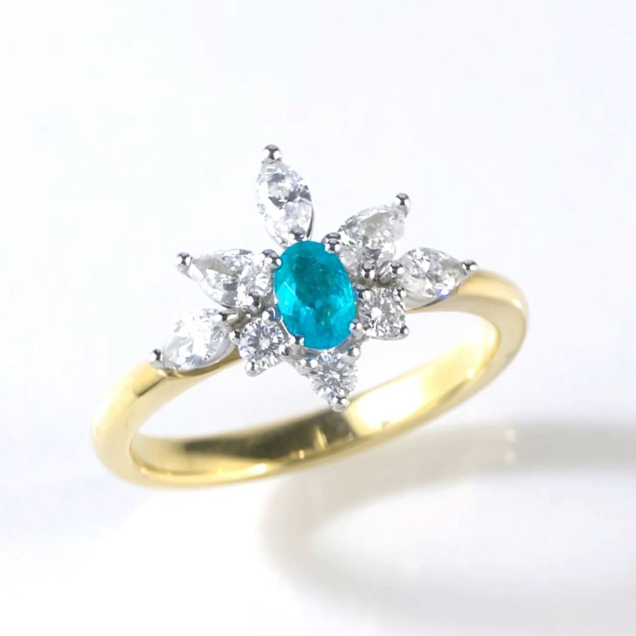 ブラジル産バターリャ鉱山パライバトルマリン0.16ctプラチナK18ゴールドリングダイヤ0.55ct付(中央宝石研究所宝石鑑別書 GIA宝石鑑別書付)