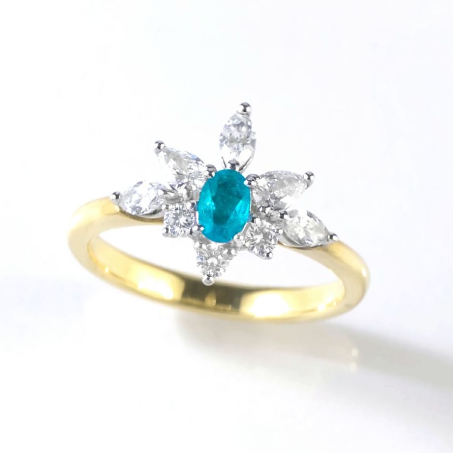 ブラジル産バターリャ鉱山パライバトルマリン0.16ctプラチナK18ゴールドリングダイヤ0.55ct付(中央宝石研究所宝石鑑別書 GIA宝石鑑別書付)