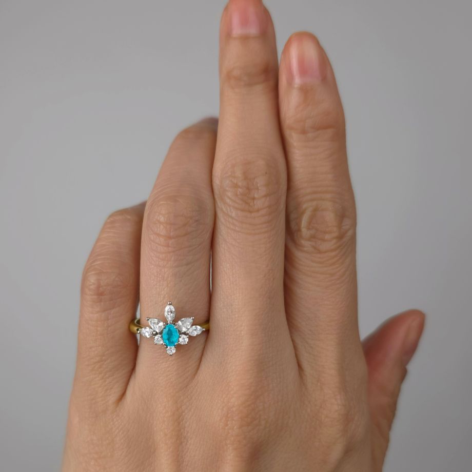 ブラジル産バターリャ鉱山パライバトルマリン0.16ctプラチナK18ゴールドリングダイヤ0.55ct付(中央宝石研究所宝石鑑別書 GIA宝石鑑別書付)