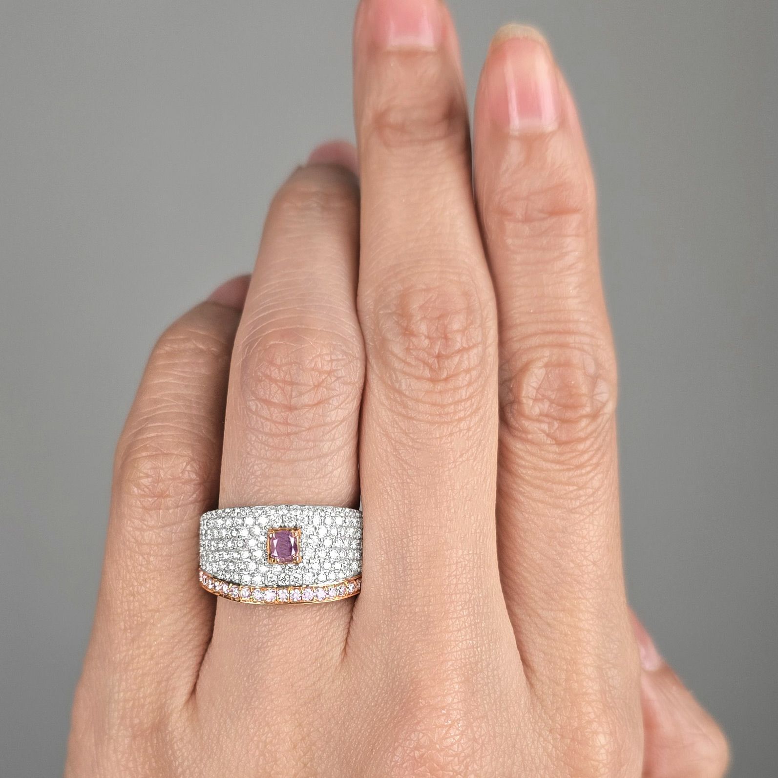 ピンクダイヤモンド0.22ct0.24ctK18WGK18PGリング1.22ctダイヤ付(GIAダイヤモンド鑑定書付)