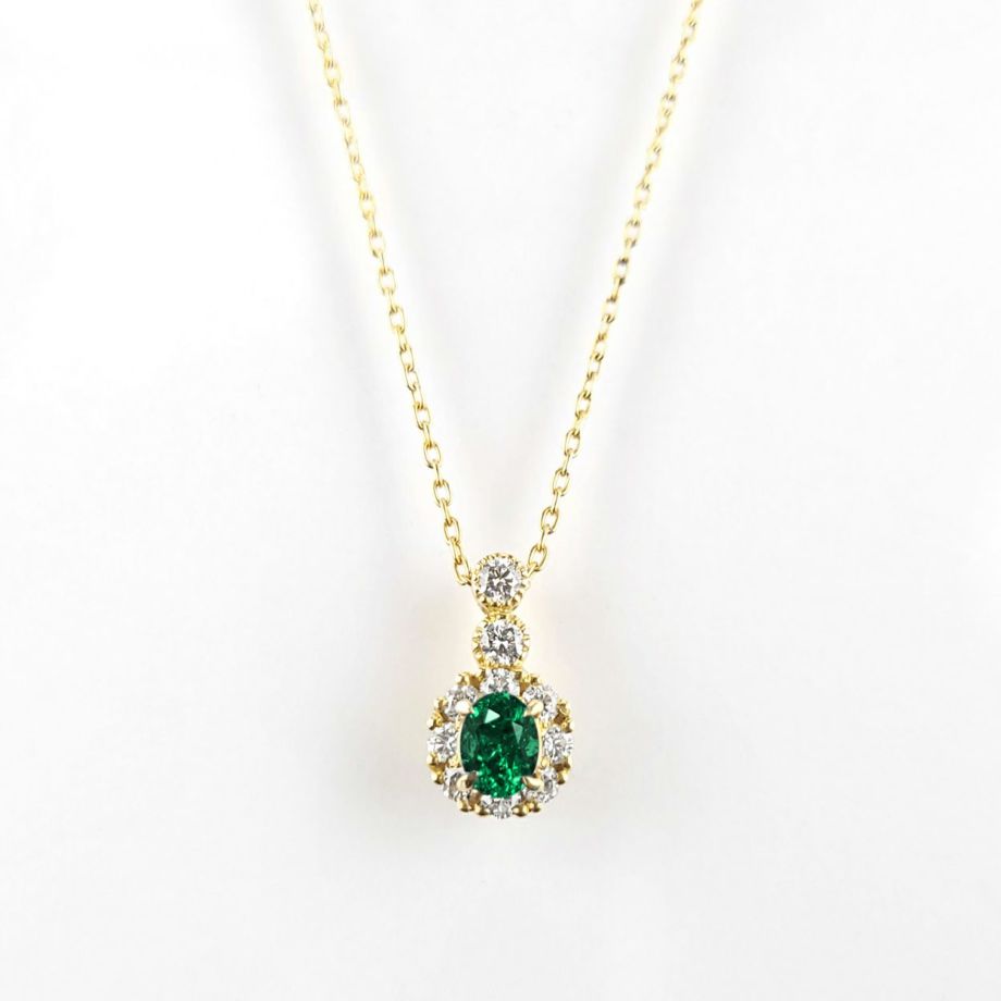 コロンビア産無処理エメラルド(ノンオイル)0.20ctK18ゴールドネックレスダイヤ0.19ct付(GIA宝石鑑別書付)