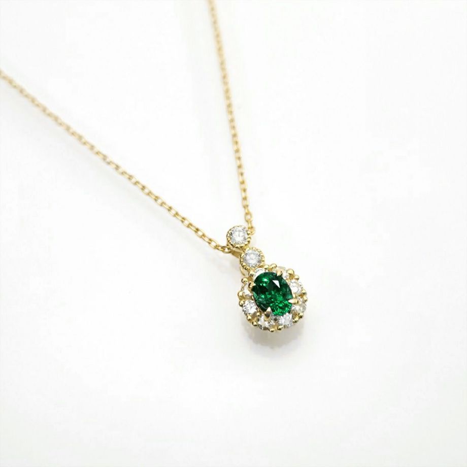 コロンビア産無処理エメラルド(ノンオイル)0.20ctK18ゴールドネックレスダイヤ0.19ct付(GIA宝石鑑別書付)
