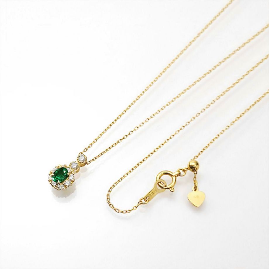 コロンビア産無処理エメラルド(ノンオイル)0.20ctK18ゴールドネックレスダイヤ0.19ct付(GIA宝石鑑別書付)