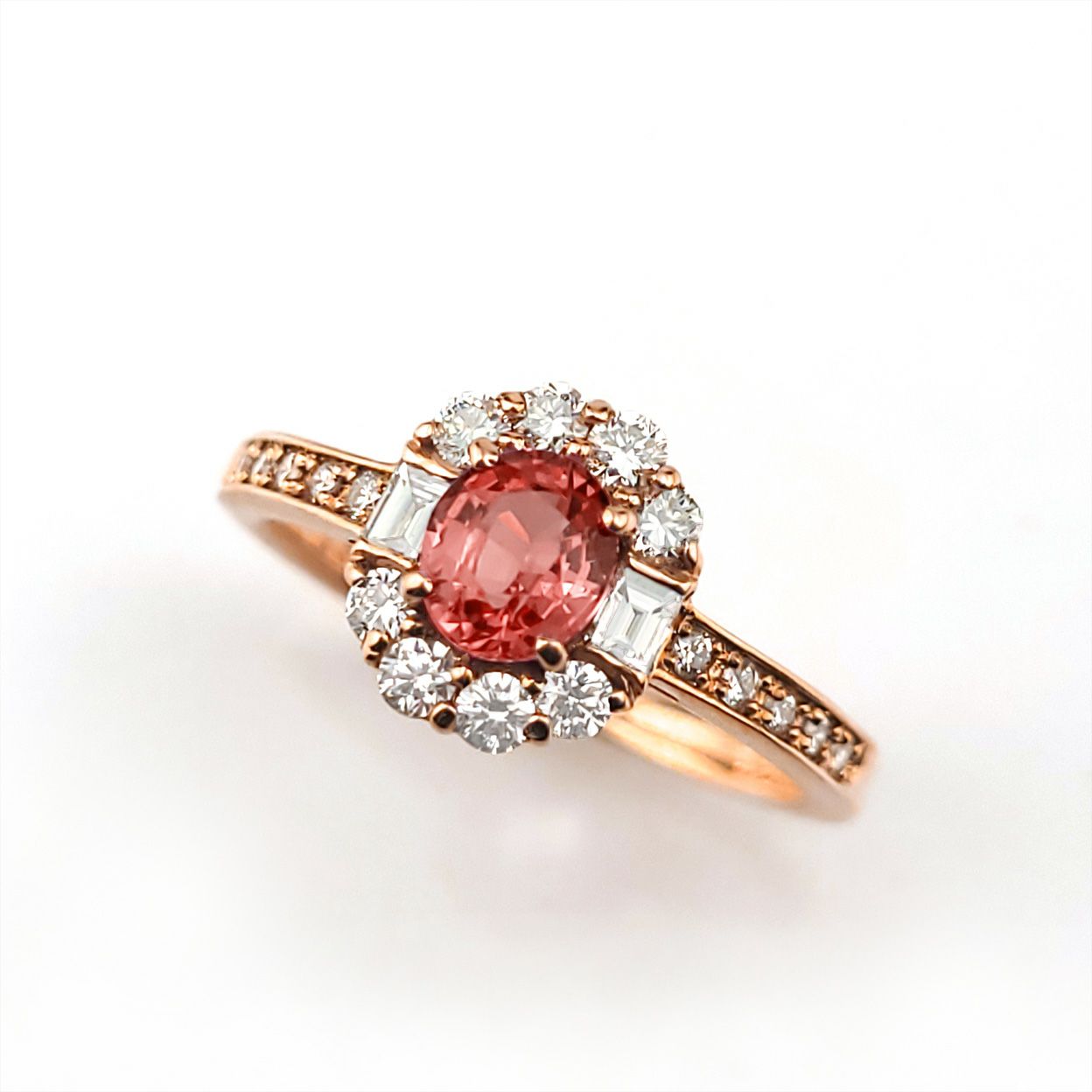 非加熱パパラチャサファイア0.68ctピンクゴールドリングダイヤ0.46ct付(GIA宝石鑑別書付)