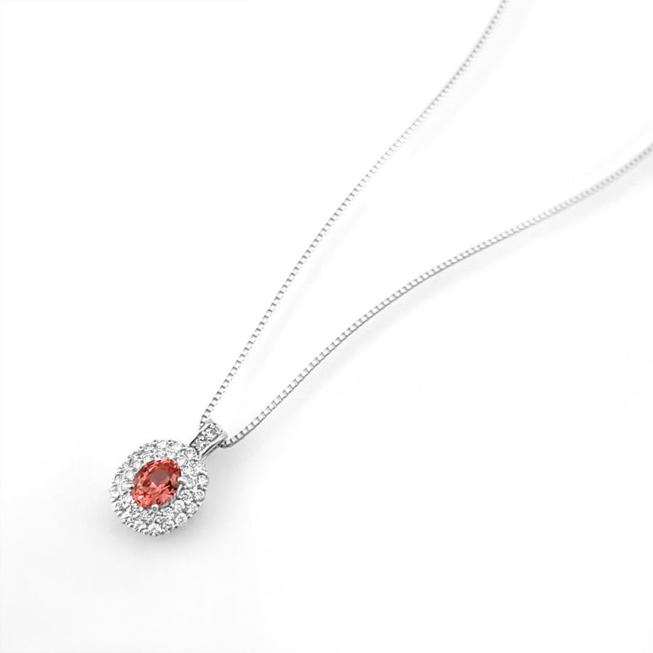 非加熱パパラチャサファイア0.56ctプラチナネックレスダイヤ0.28ct付(GIA USA宝石鑑別書付)