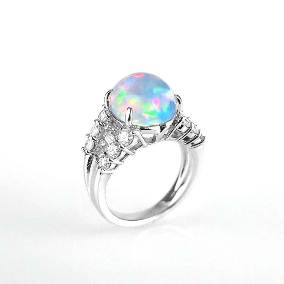 メキシコ産ウォーターオパール4.55ctプラチナリングダイヤ1.47ct付