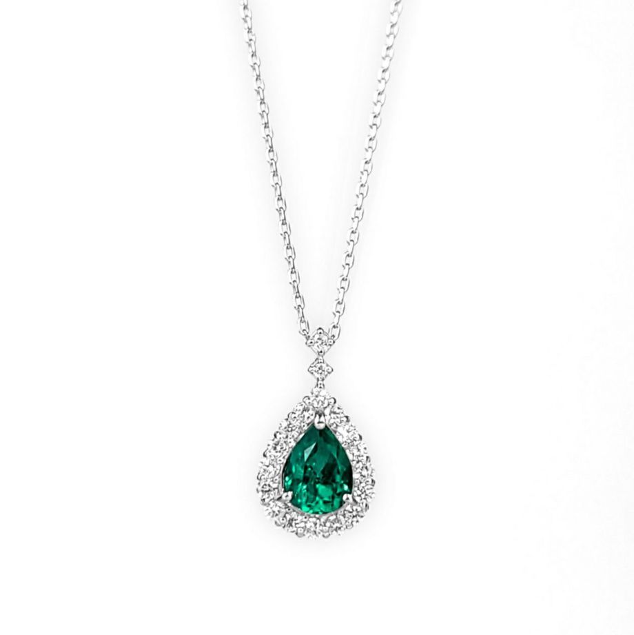 コロンビア産エメラルド0.64ctプラチナネックレスダイヤ0.25ct付 (中央宝石研究所宝石鑑別書付)