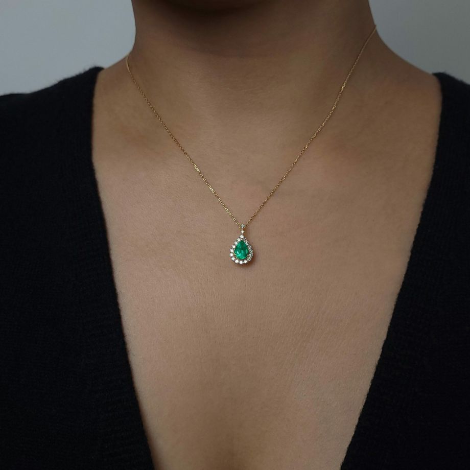 コロンビア産エメラルド0.82ctK18ゴールドネックレスダイヤ0.25ct付 (中央宝石研究所宝石鑑別書付)