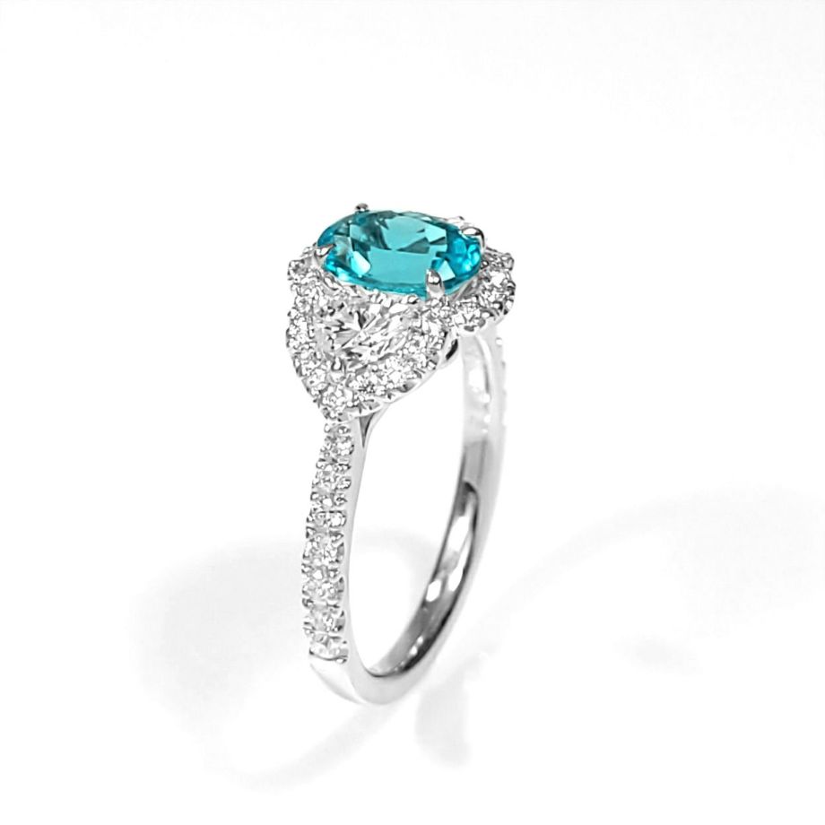 ブラジル産バターリャ鉱山パライバトルマリン0.95ctプラチナリングダイヤ1.01ct付(GIA宝石鑑別書付)