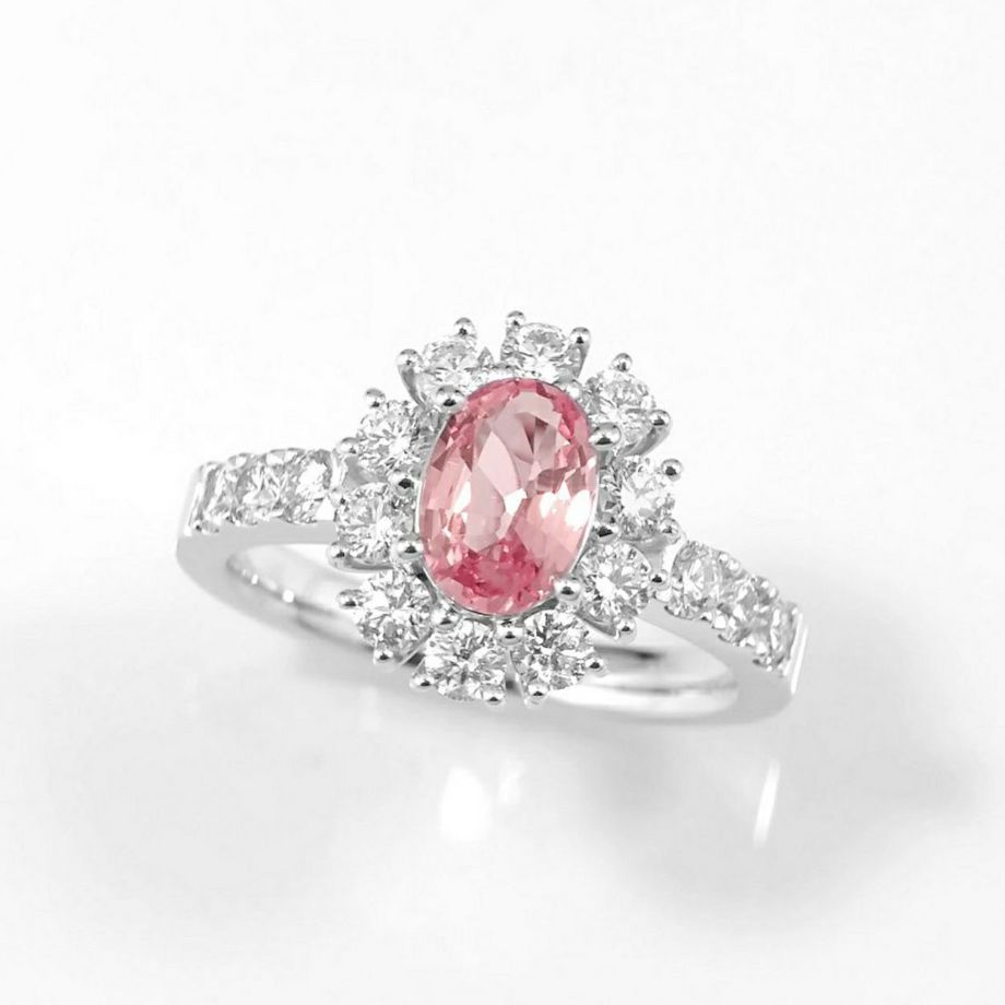 非加熱パパラチャサファイア1.11ctプラチナリングダイヤ0.93ct付(GRS宝石鑑別書付)