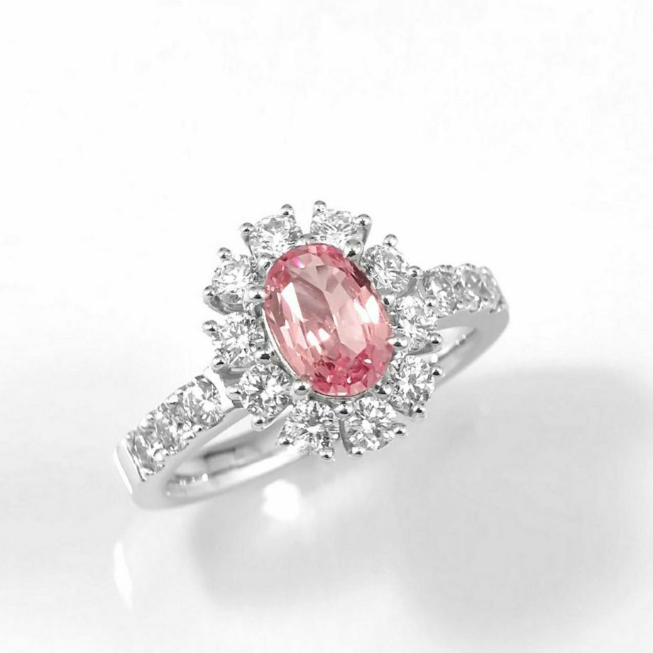 非加熱パパラチャサファイア1.11ctプラチナリングダイヤ0.93ct付(GRS宝石鑑別書付)