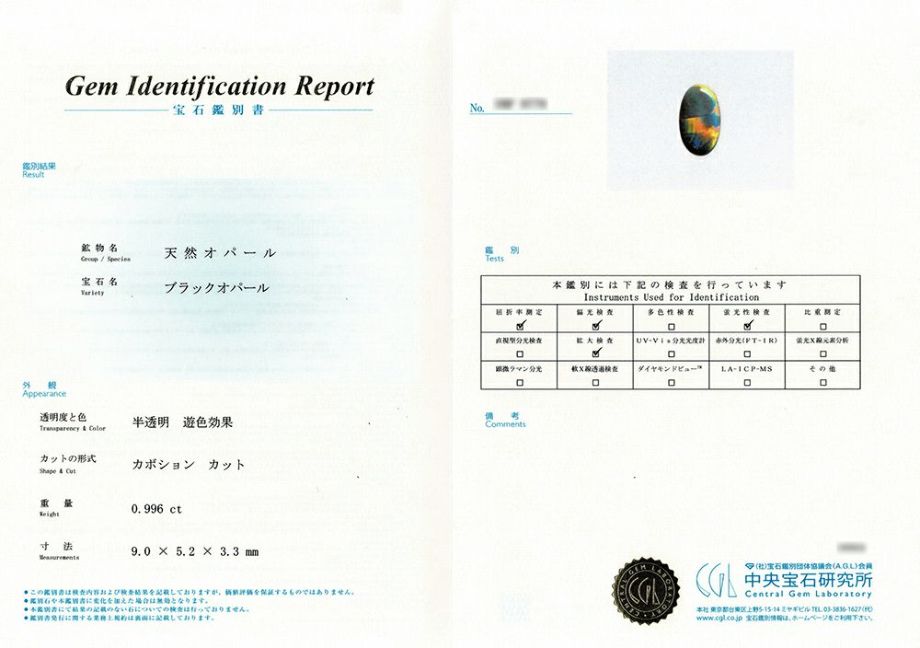 ブラックオパール0.99ct(中央宝石研究所宝石鑑別書付) | ユア