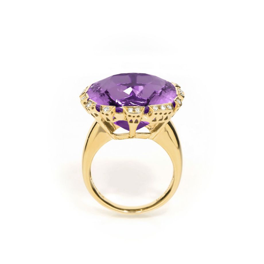 アメシスト22.6ctK18ゴールドリングダイヤ0.20ct付(中央宝石研究所宝石鑑別書付)
