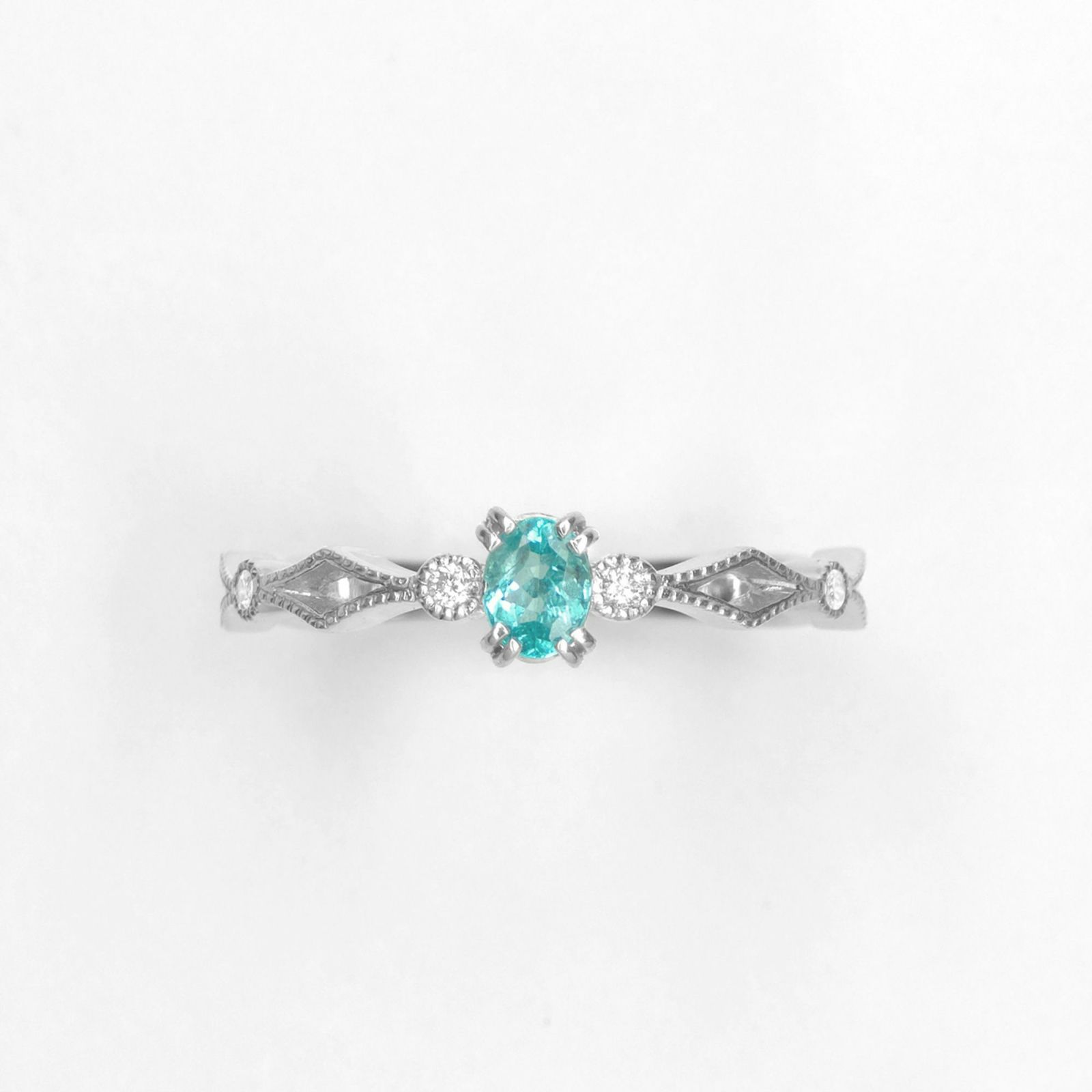 ブラジル産パライバトルマリン0.19ctK18ホワイトゴールドリングダイヤ0.04ct付