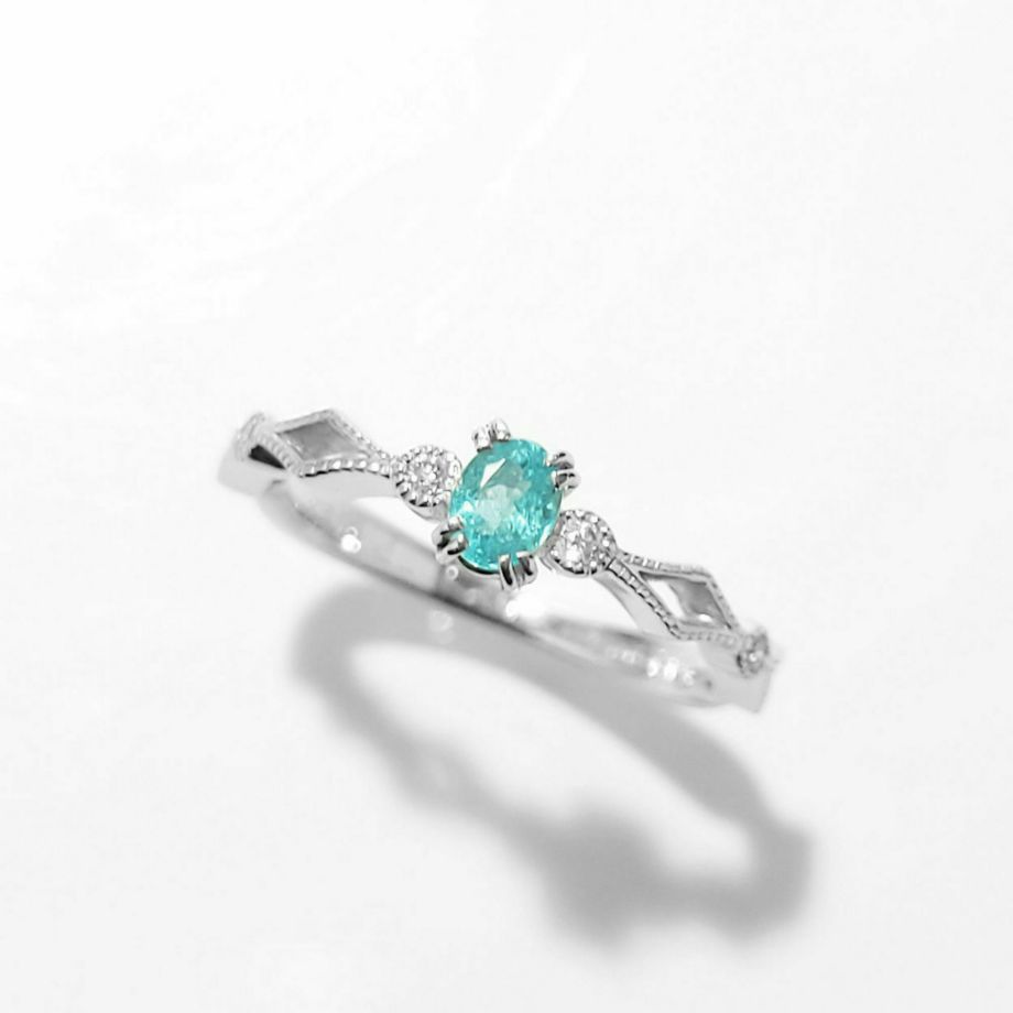 ブラジル産パライバトルマリン0.19ctK18ホワイトゴールドリングダイヤ0.04ct付