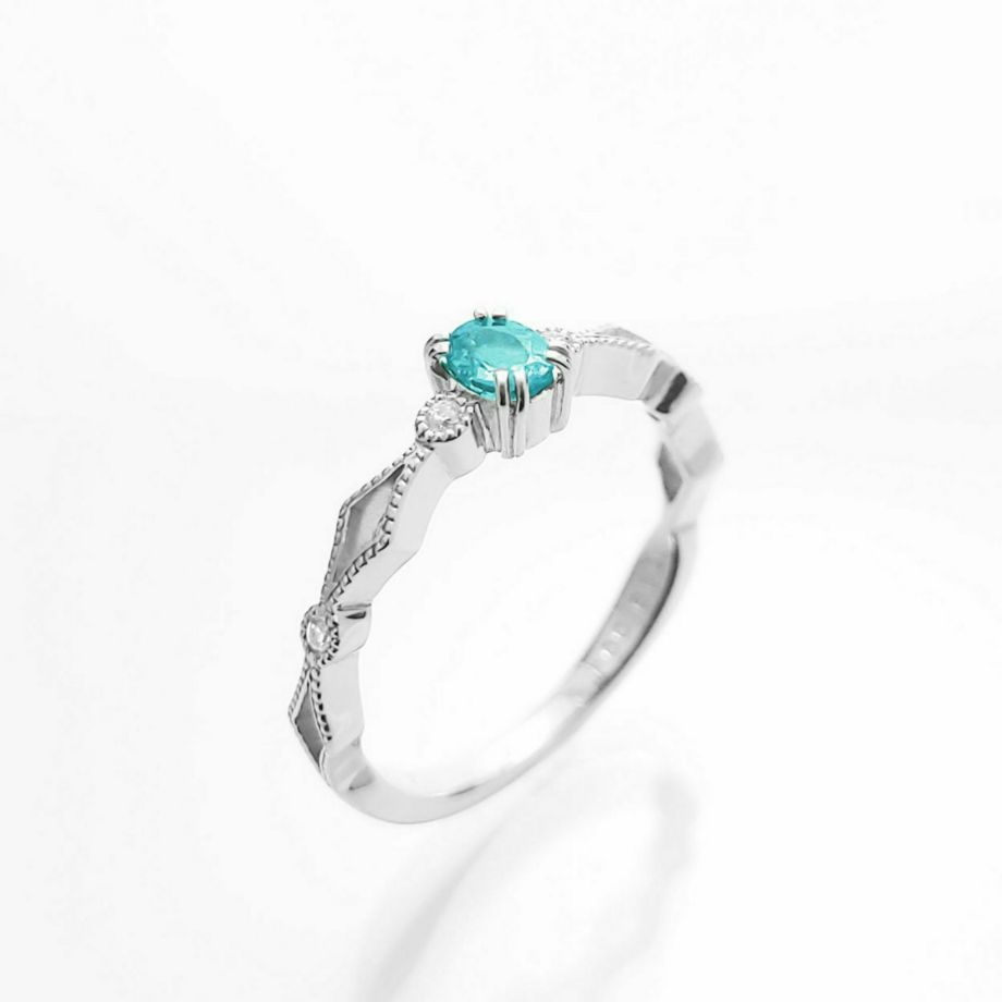 ブラジル産パライバトルマリン0.19ctK18ホワイトゴールドリングダイヤ0.04ct付