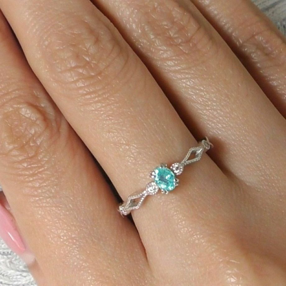 ブラジル産パライバトルマリン0.19ctK18ホワイトゴールドリングダイヤ0.04ct付